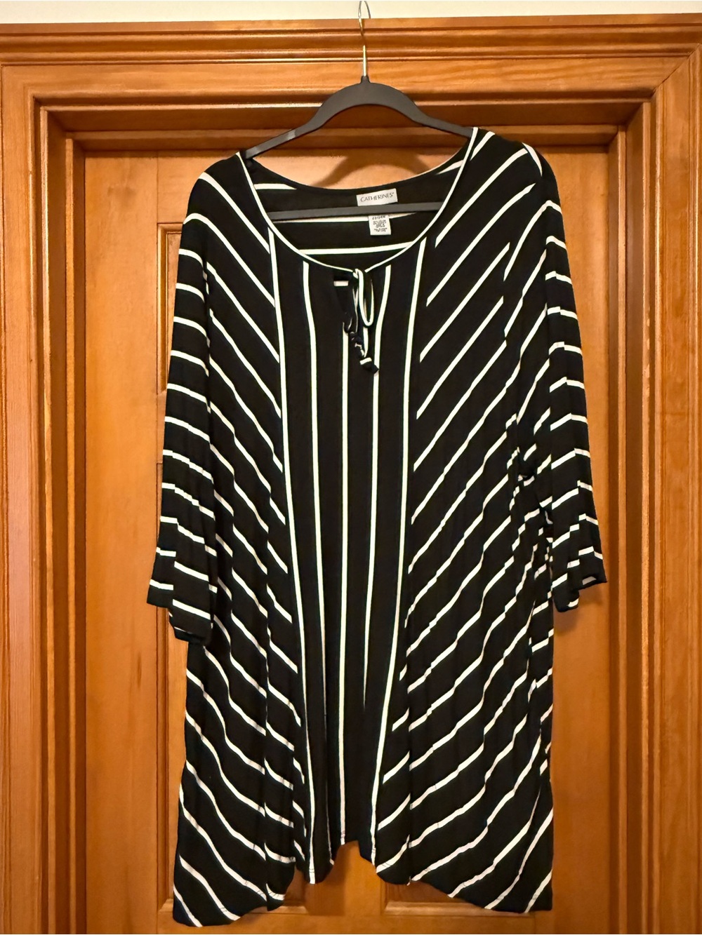 Catherines Top Black White Striped Asymmetric Hem Stretch Tunic Long Size 3X